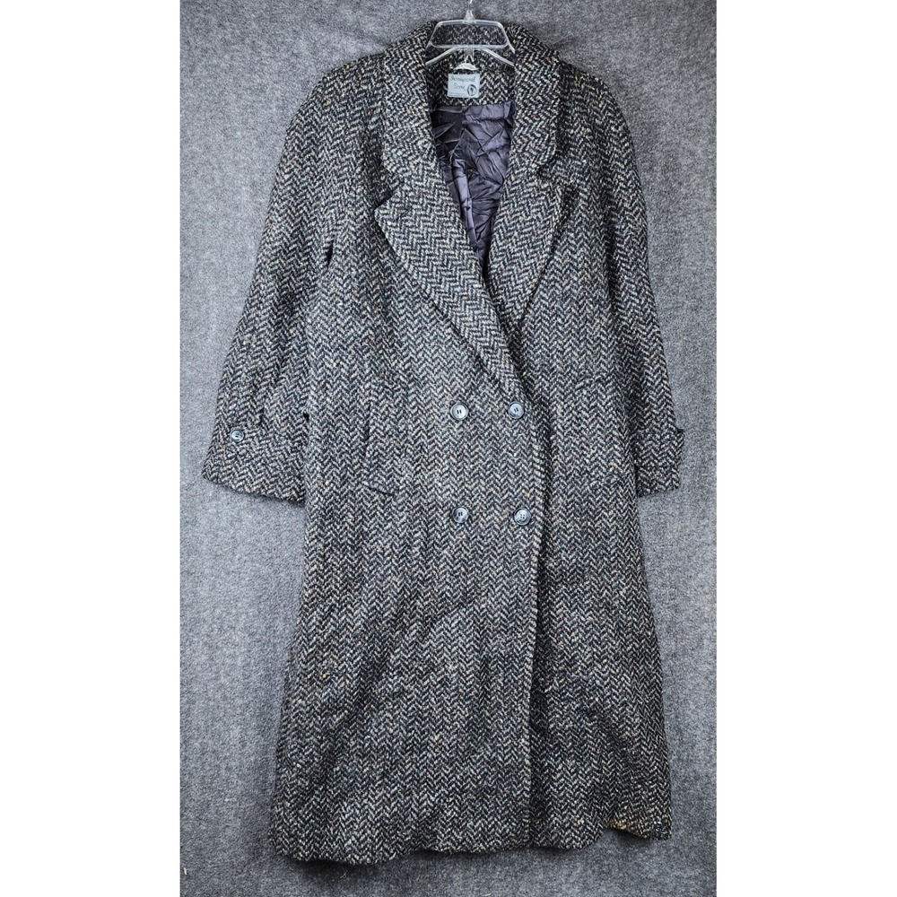 International Scene Overcoat Womens 21x48 Herringbone Grey Wool Blend EUC